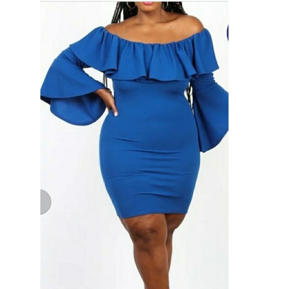 Plus size ruffle shoulders dress